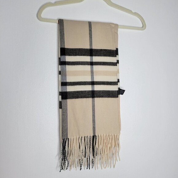 Fraas Made in Germany Plaid Scarf Neutral OS - Picture 1 of 7